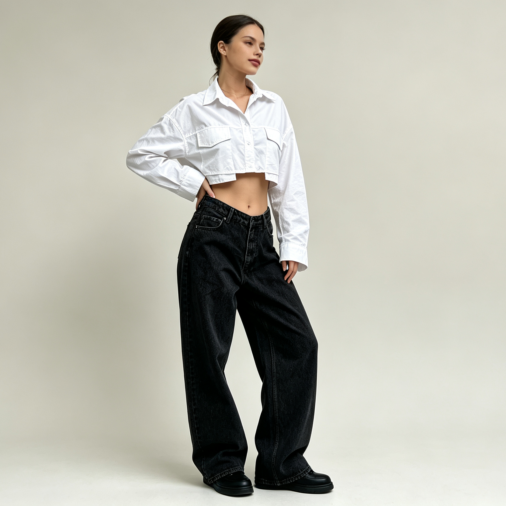 Camisa Corta Blanca Oversize - tres cuartos
