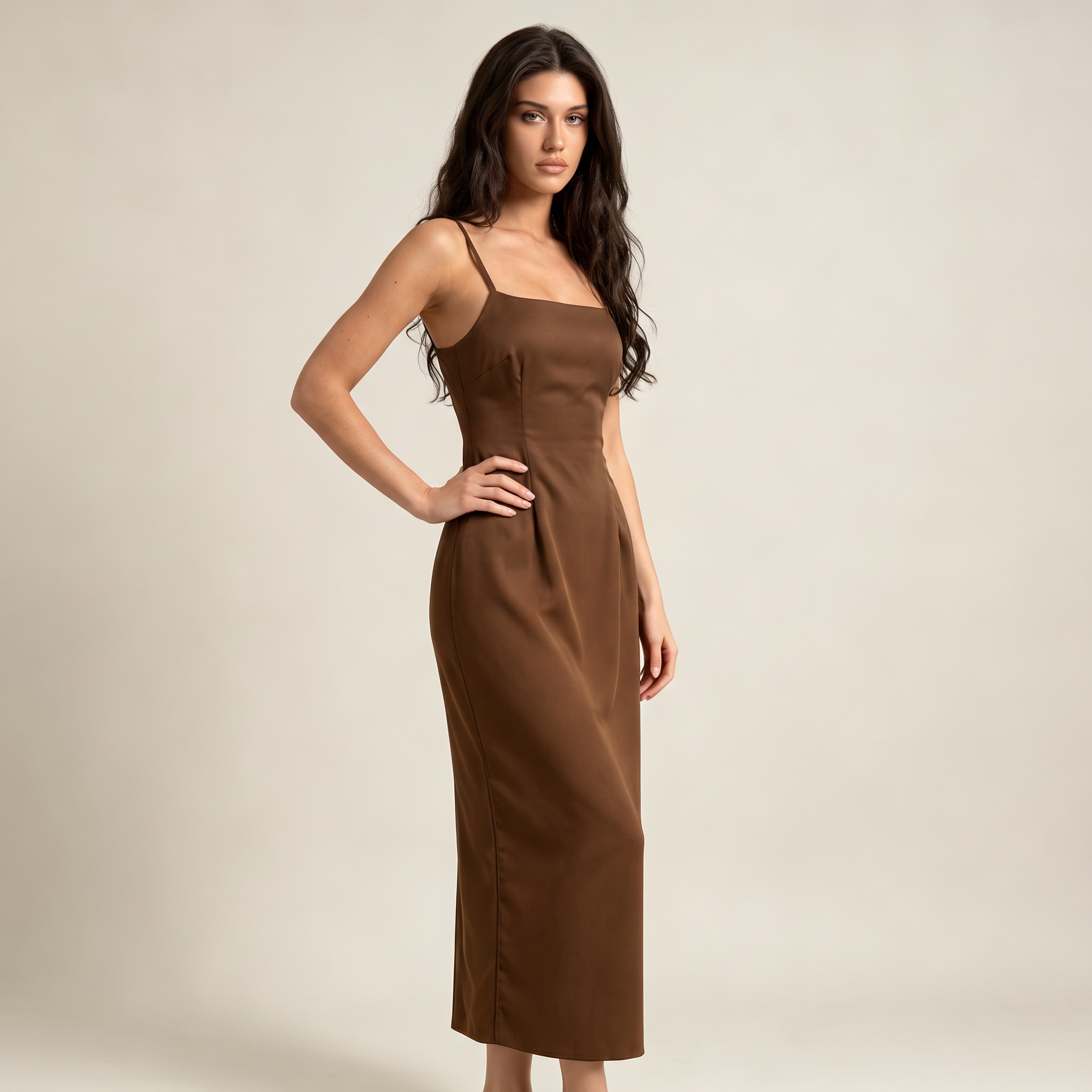 Vestido Midi Marrón Chocolate - lateral