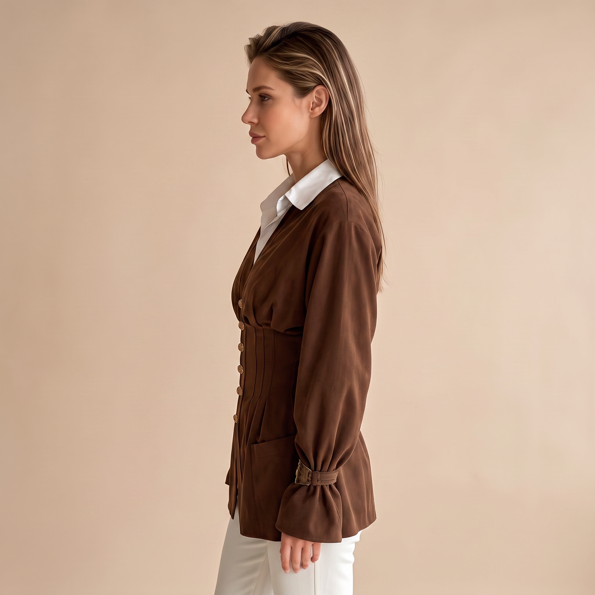 Chaqueta Blusa Marrón Cintura Corsé - lateral