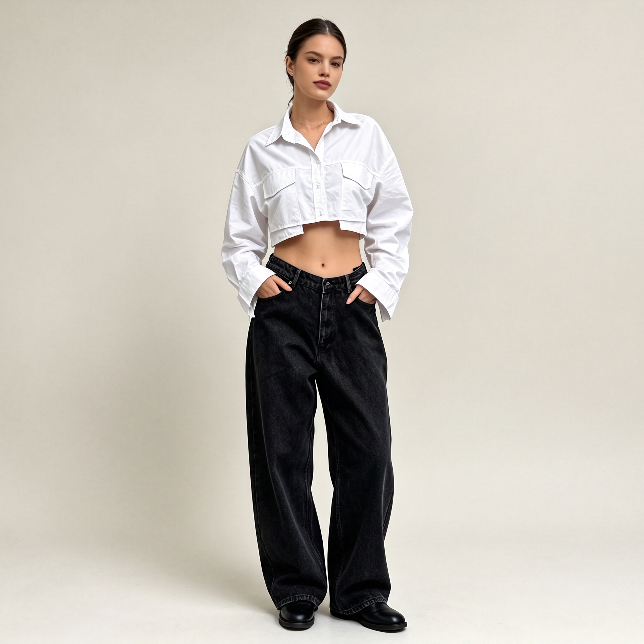 Camisa Corta Blanca Oversize - frontal