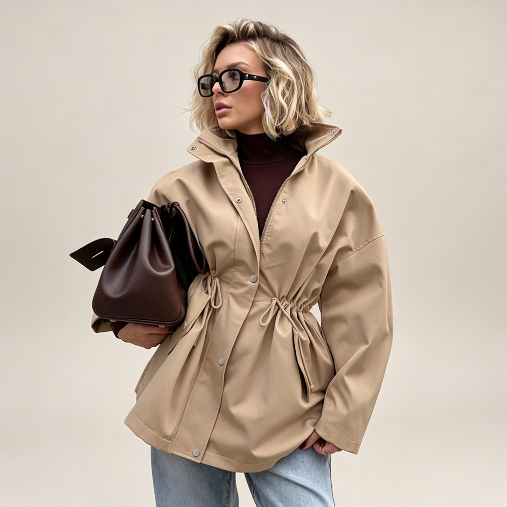 Chaqueta Oversize Beige - lateral