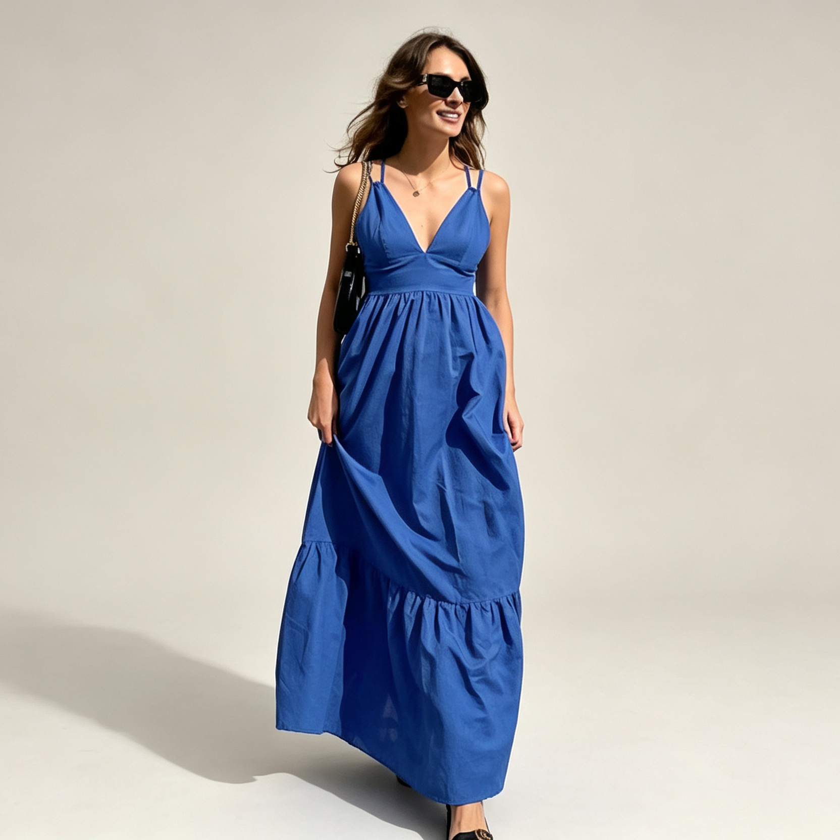Vestido Largo Azul Espalda Descubierta - frontal