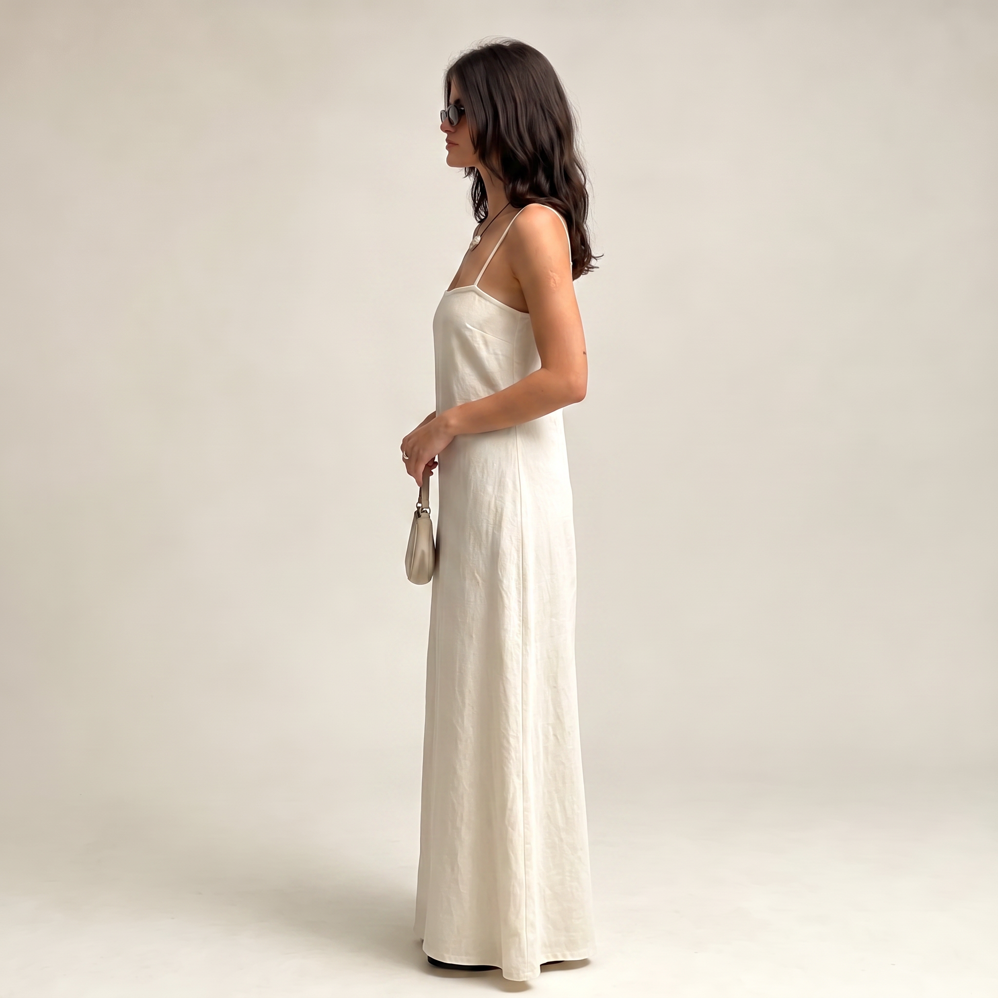 Vestido Largo Blanco Lino de Cáñamo - lateral