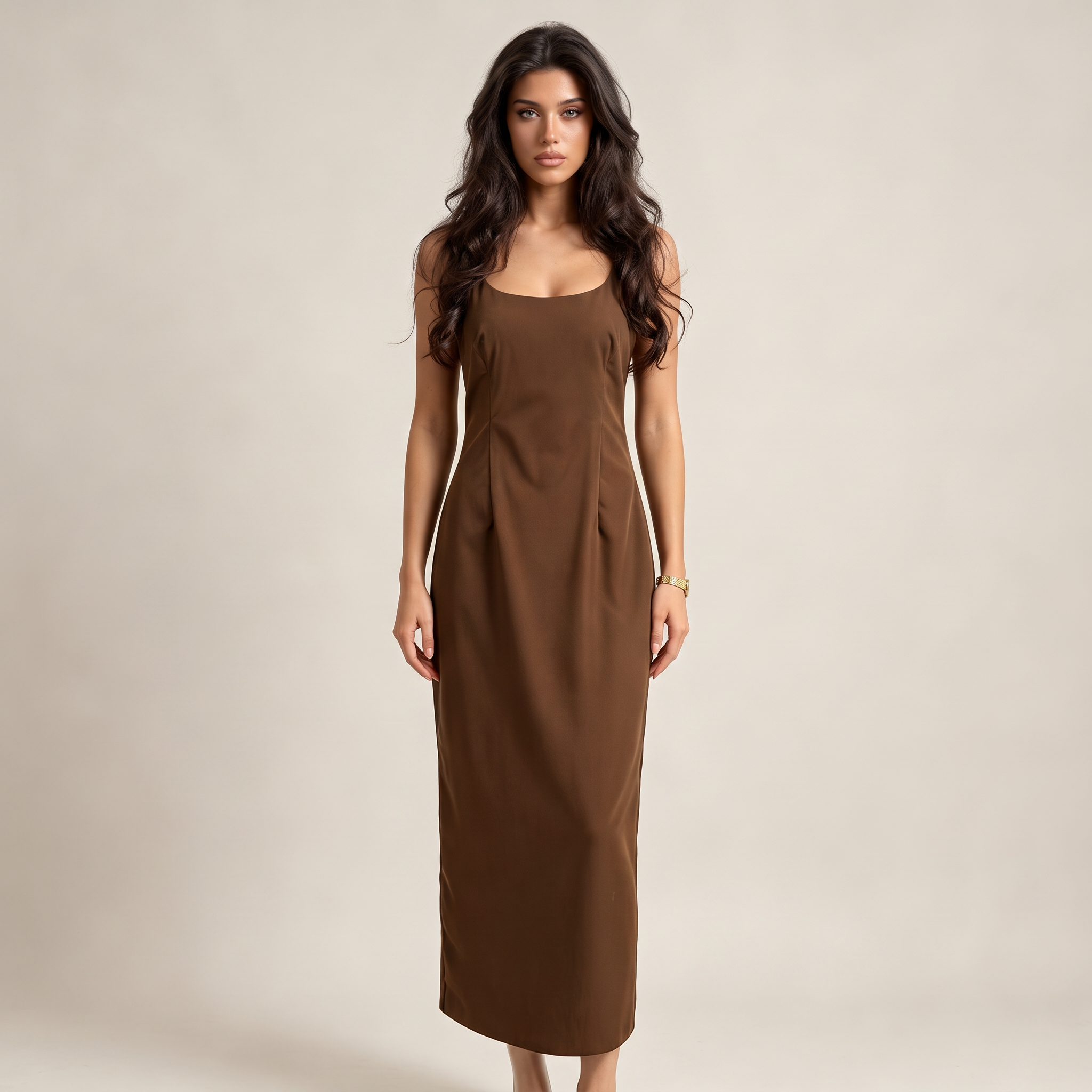Vestido Midi Marrón Chocolate - frontal