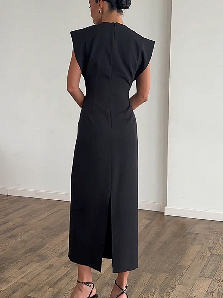 Vestido Midi Negro - espalda con abertura
